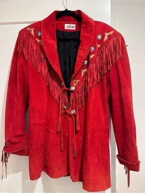 Red Suede Fringe Leather Jacket